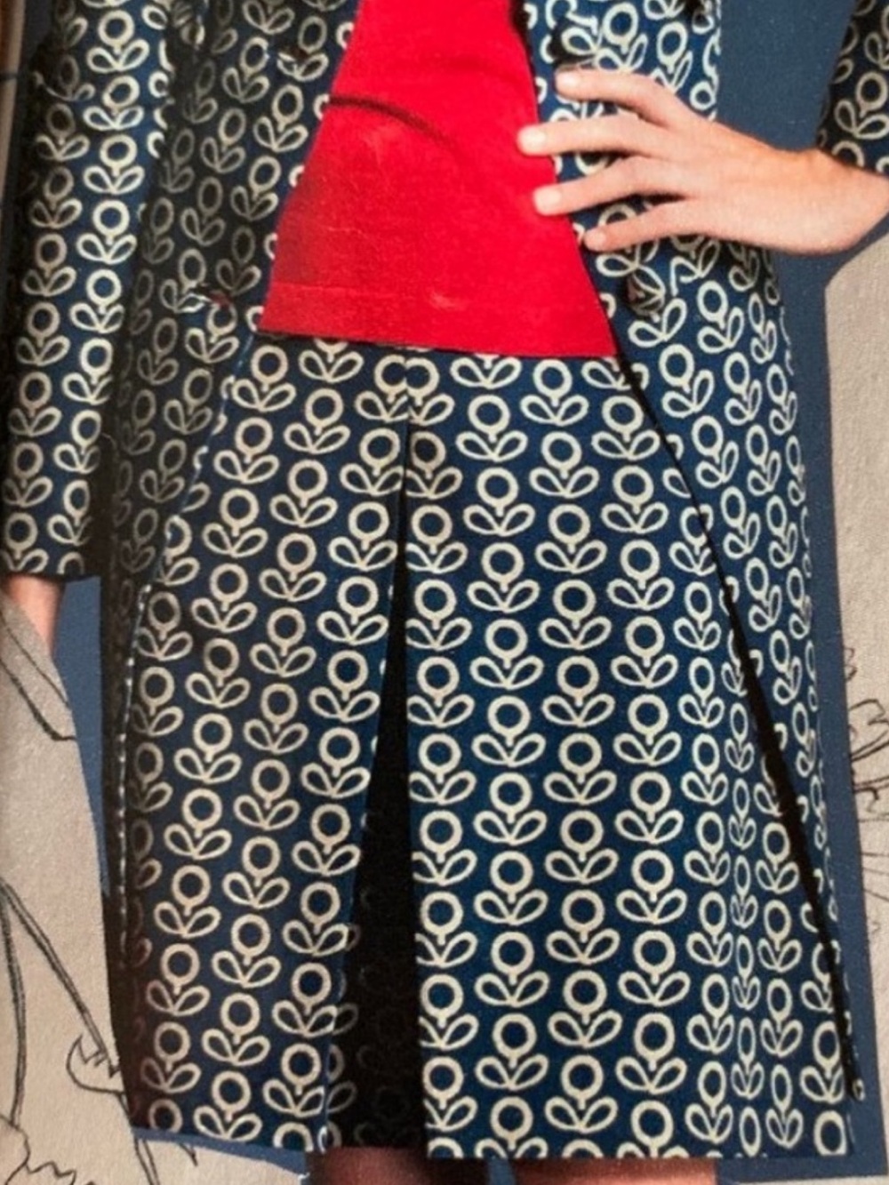 Boden Navy and Cream Patterned A-Line Skirt